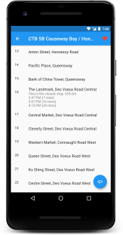 Screenshot shows route stops and ETA of next 3 buses on the nearest stop